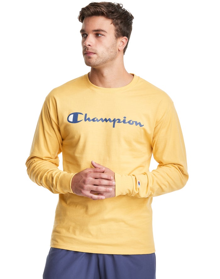 Camiseta Champion Hombre - Classic Long-Sleeve Script Logo ( Amarillo ) 3681270-AH